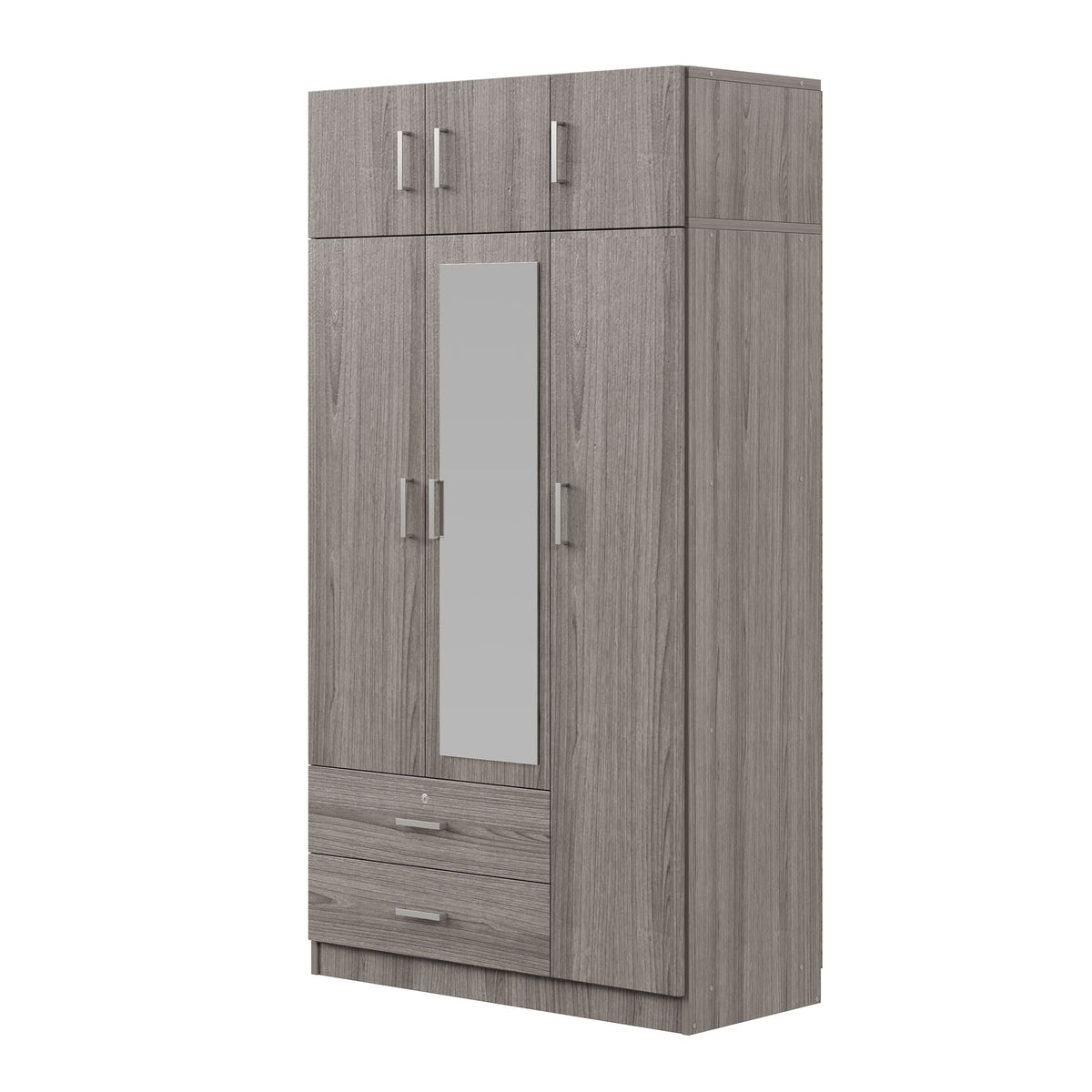 Modern Three-Door Mirrored Wardrobe with Top Cabinet