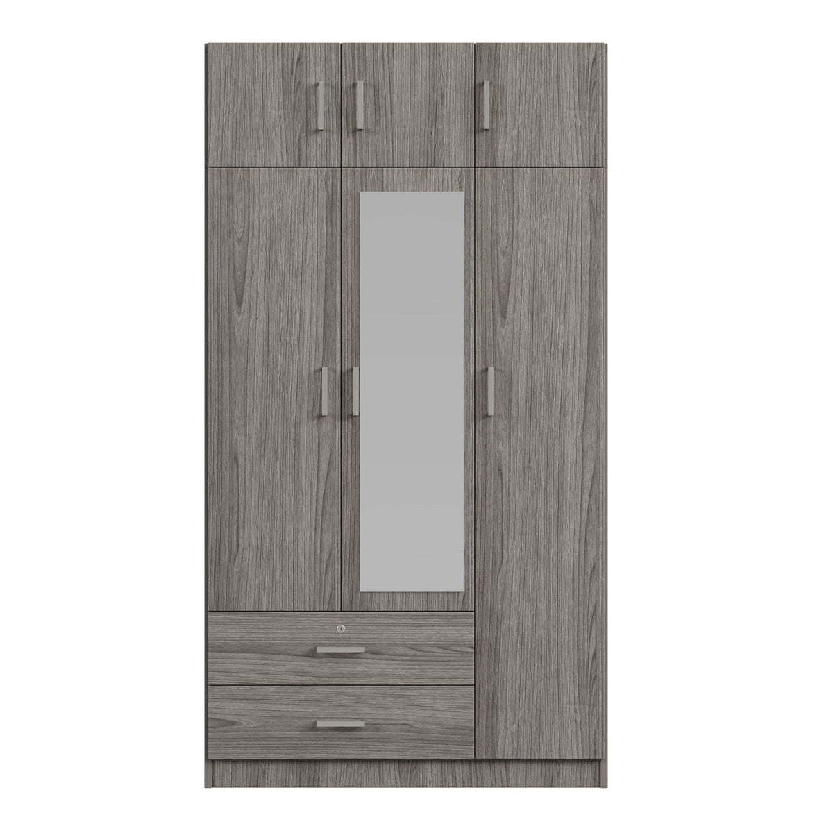 Modern Three-Door Mirrored Wardrobe with Top Cabinet