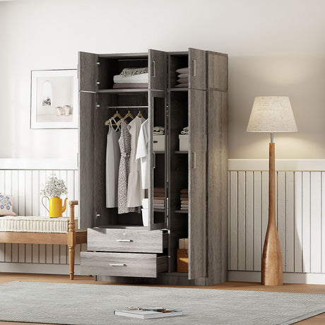 Modern Three-Door Mirrored Wardrobe with Top Cabinet