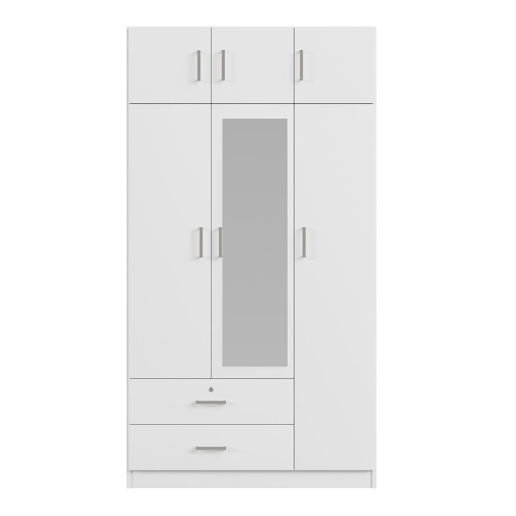Modern Three-Door Mirrored Wardrobe with Top Cabinet