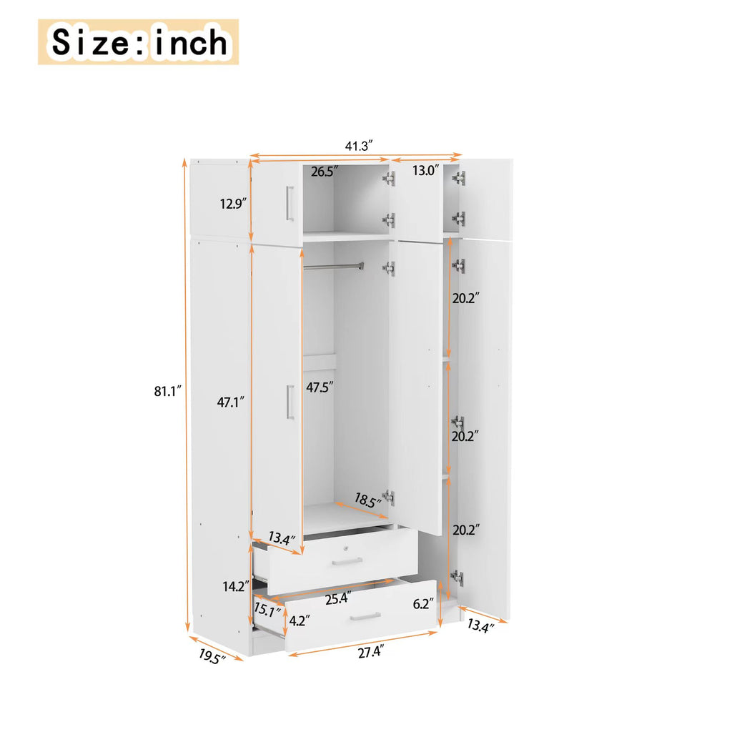Modern Three-Door Mirrored Wardrobe with Top Cabinet
