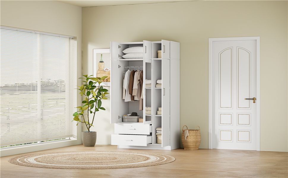 Modern Three-Door Mirrored Wardrobe with Top Cabinet