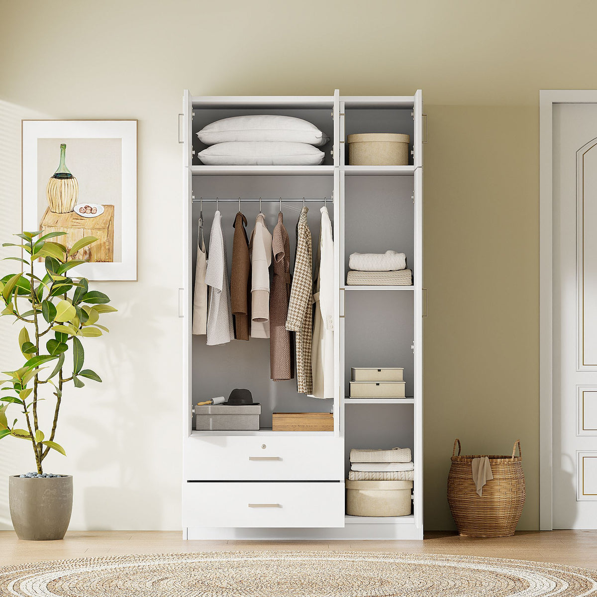 Modern Three-Door Mirrored Wardrobe with Top Cabinet