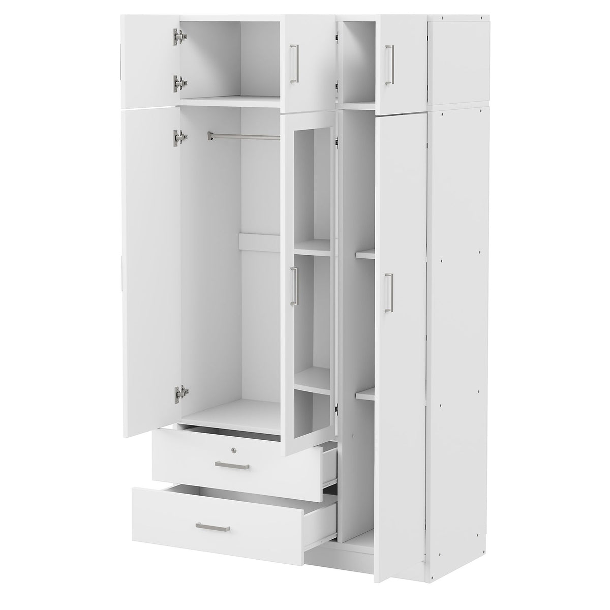 Modern Three-Door Mirrored Wardrobe with Top Cabinet