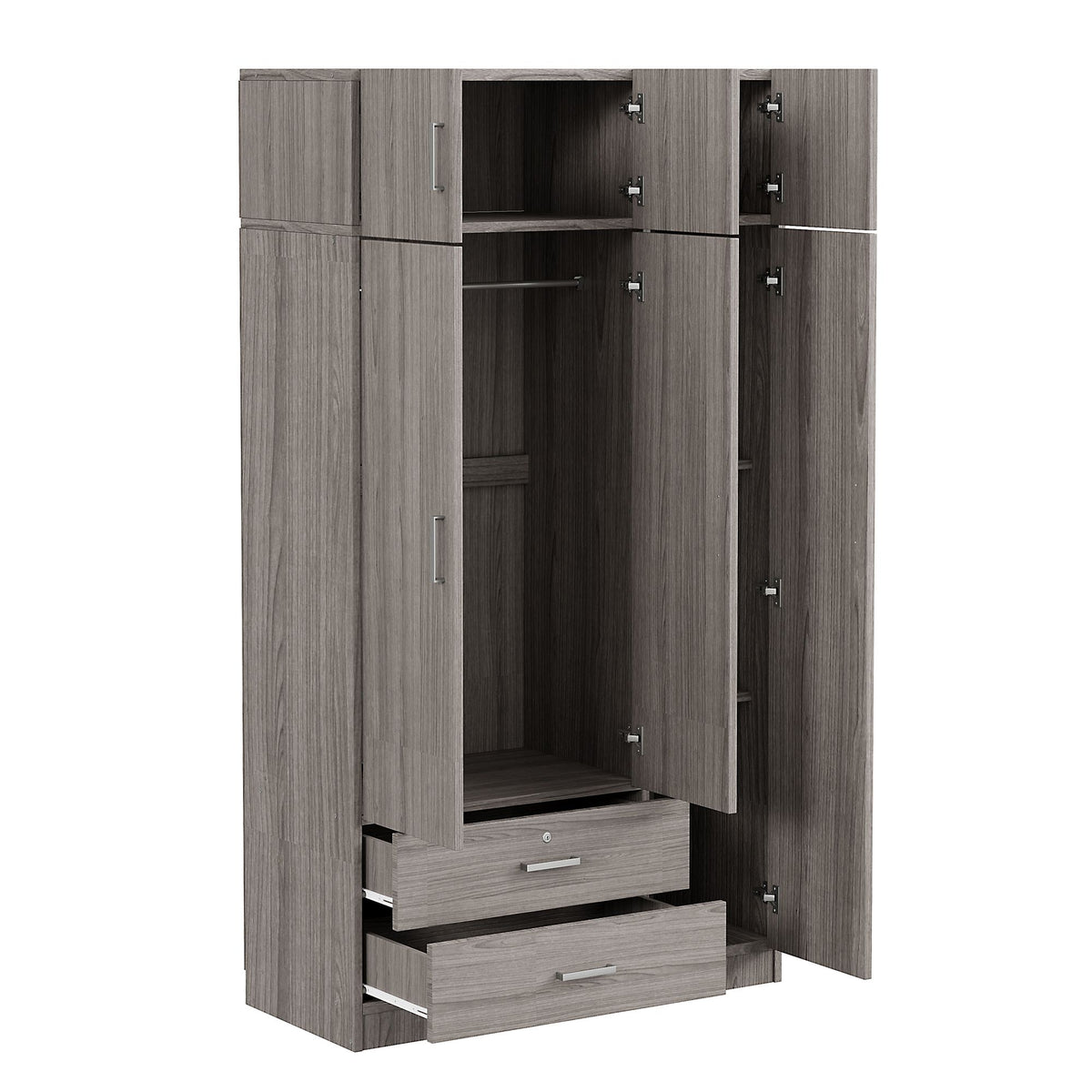 Modern Three-Door Mirrored Wardrobe with Top Cabinet
