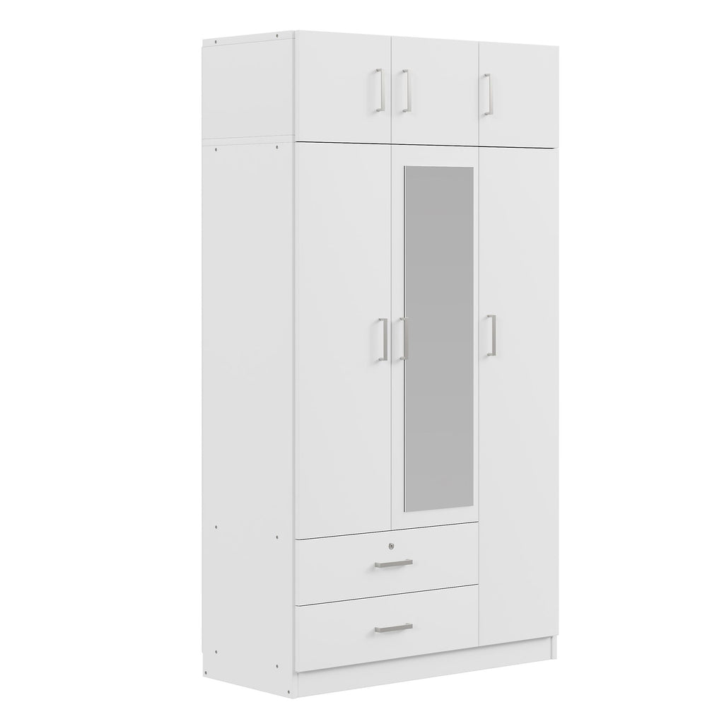 Modern Three-Door Mirrored Wardrobe with Top Cabinet
