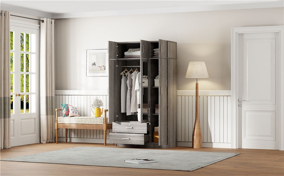 Modern Three-Door Mirrored Wardrobe with Top Cabinet