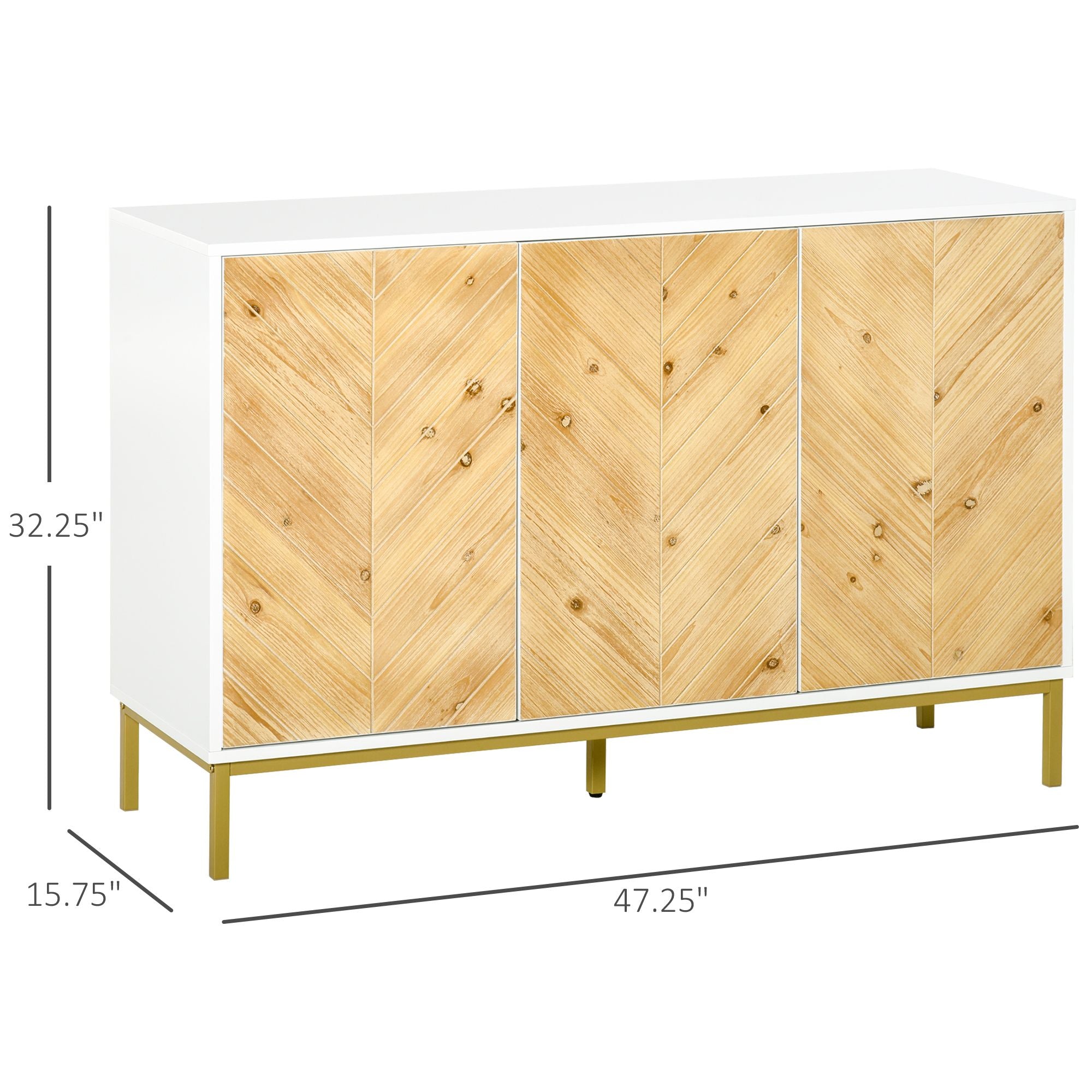 Compact Sideboard Buffet Cabinet with Chevron Pattern and Golden Legs