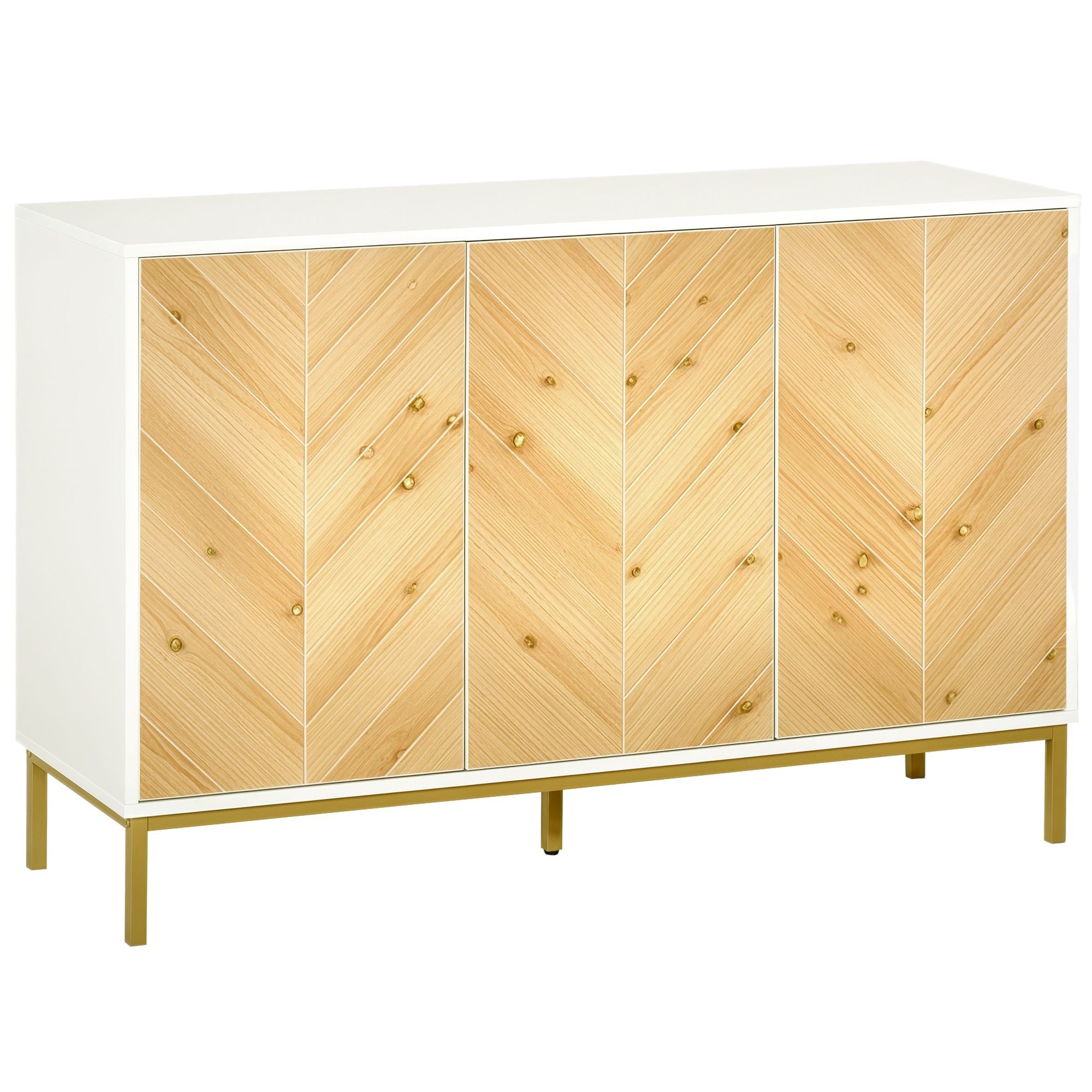 Compact Sideboard Buffet Cabinet with Chevron Pattern and Golden Legs