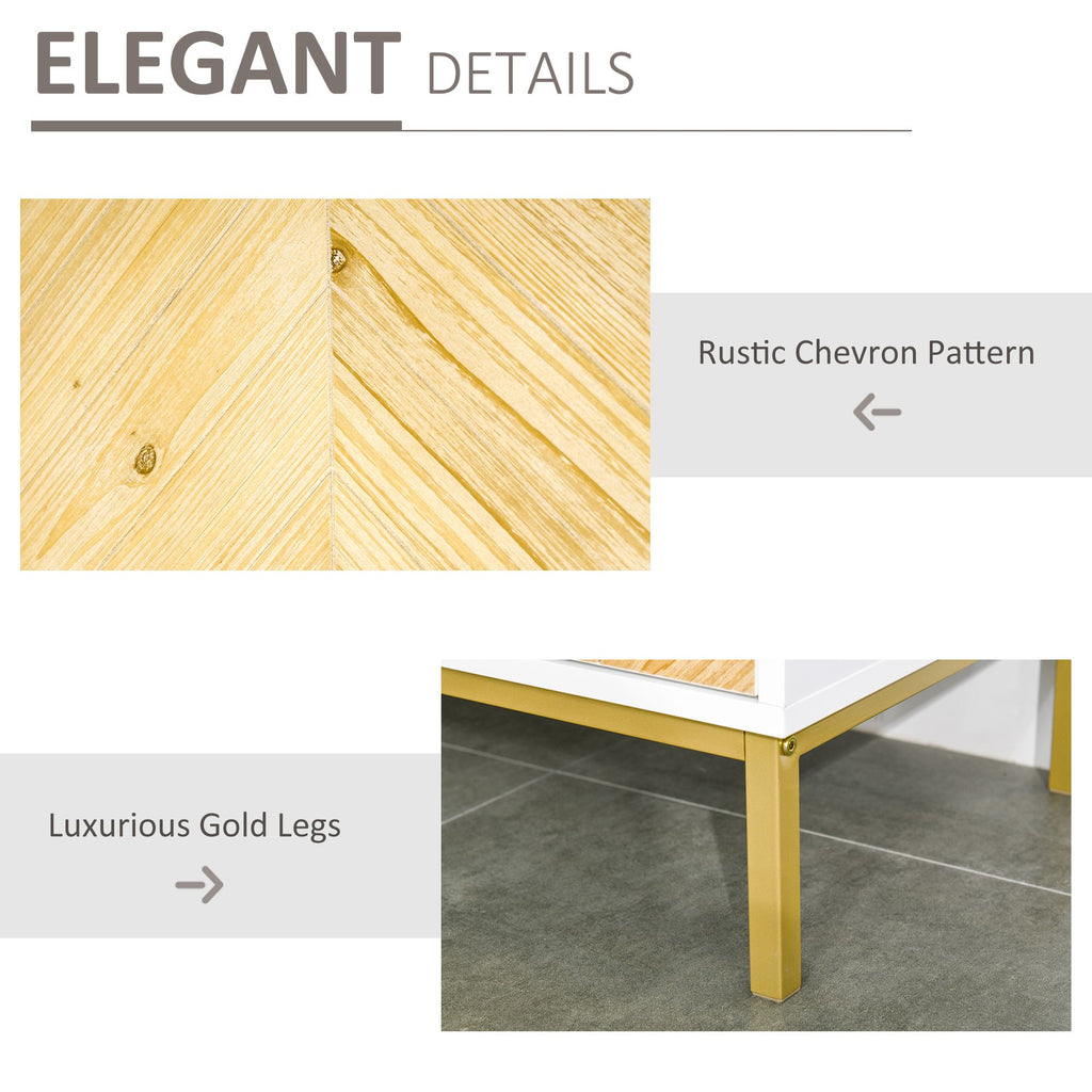 Compact Sideboard Buffet Cabinet with Chevron Pattern and Golden Legs