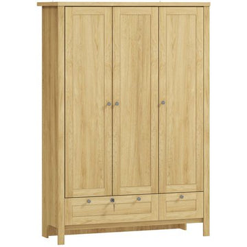 3 Doors Wardrobe Closet with 2 Drawers, Bedroom Armoire with Lockable Drawer, Hanging Rod