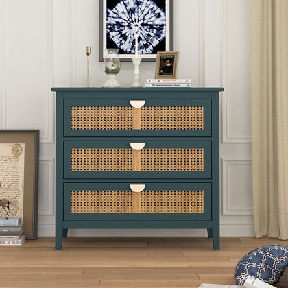 3 Drawer Cabinet,Natural rattan,American Furniture,Suitable for bedroom, living room