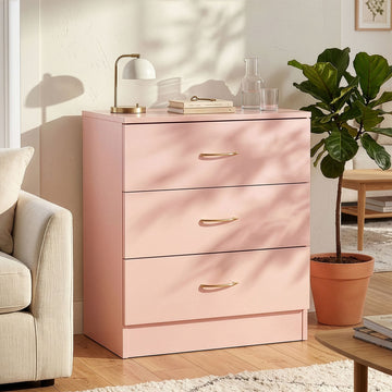 Pink 3-Drawer Chest with Rose Gold-Toned Handles