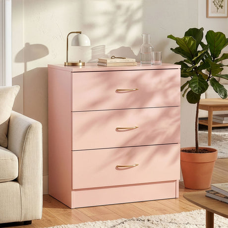 Pink 3-Drawer Chest with Rose Gold-Toned Handles