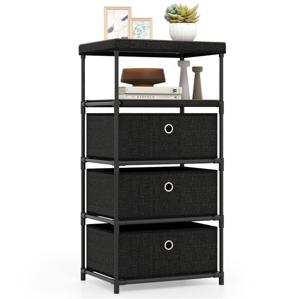 3-Drawer Fabric Storage Cabinet - Removable Foldable Drawers, Industrial Wood Top, Metal Frame with