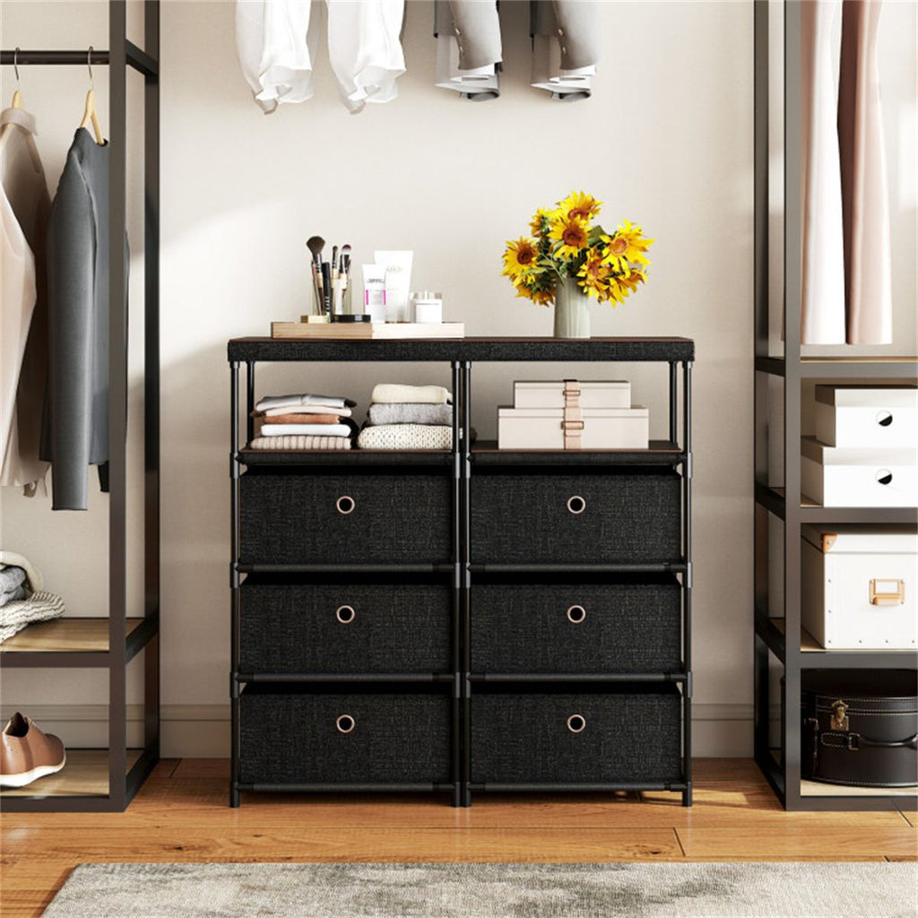 3-Drawer Fabric Storage Cabinet - Removable Foldable Drawers, Industrial Wood Top, Metal Frame with