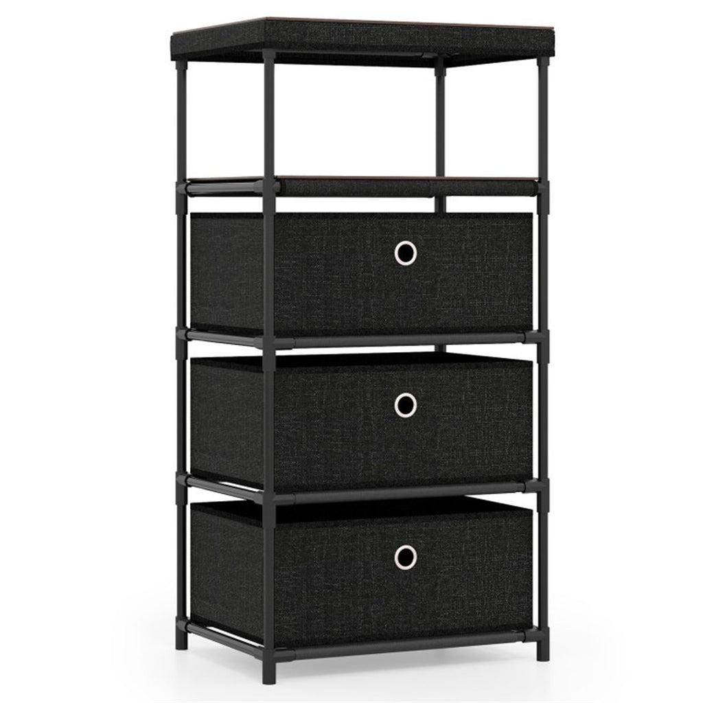 3-Drawer Fabric Storage Cabinet - Removable Foldable Drawers, Industrial Wood Top, Metal Frame with