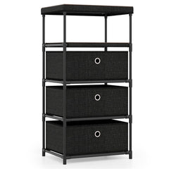 3-Drawer Fabric Storage Cabinet - Removable Foldable Drawers, Industrial Wood Top, Metal Frame with