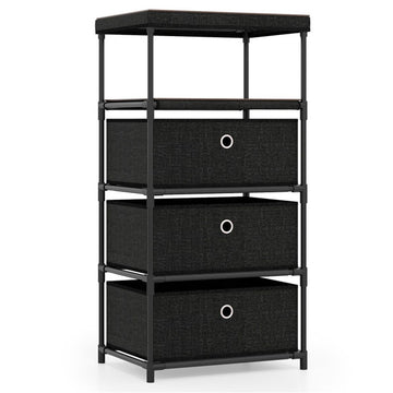 3-Drawer Fabric Storage Cabinet - Removable Foldable Drawers, Industrial Wood Top, Metal Frame with
