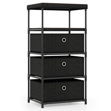 3-Drawer Fabric Storage Cabinet - Removable Foldable Drawers, Industrial Wood Top, Metal Frame with