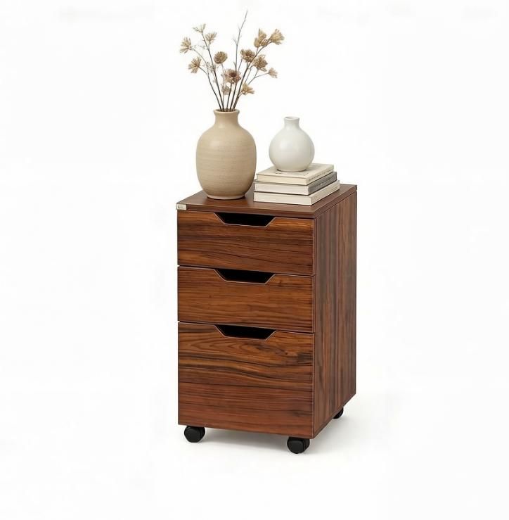 3 Drawer Mobile File Cabinet Rolling Printer Stand Brown Wood Grain Vertical Filing