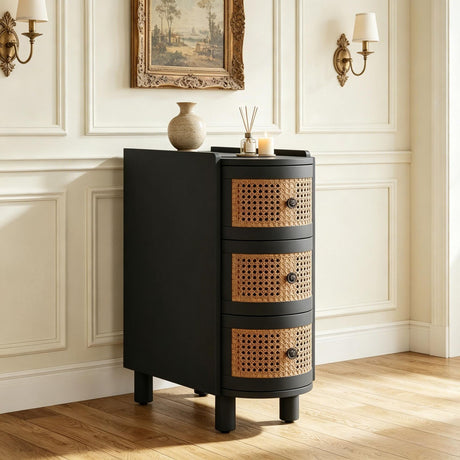 Rustic Three-Drawer Rattan End Table