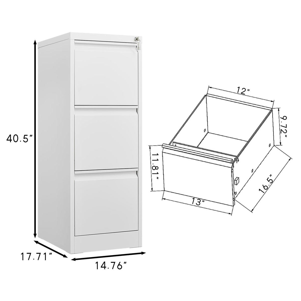 3-Drawer Locking Vertical File Cabinet for Home Office