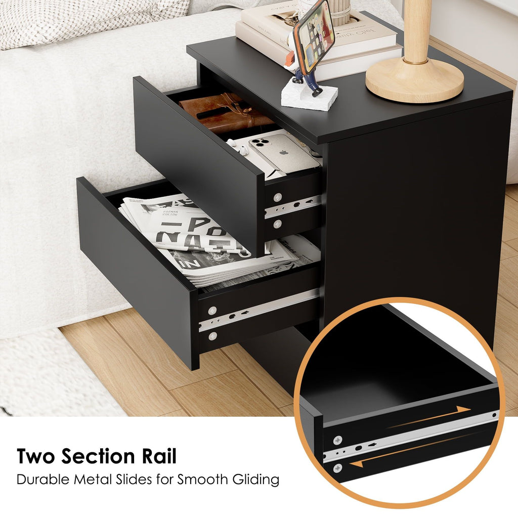 Compact Black Nightstand with Three Drawers