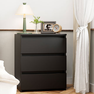 Compact Black Nightstand with Three Drawers