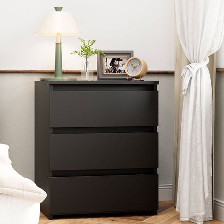 Compact Black Nightstand with Three Drawers