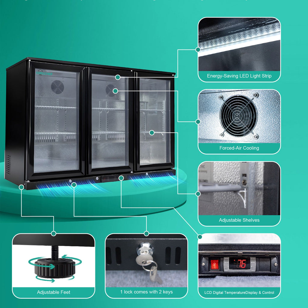 Premium 3-Door Glass Back Bar Refrigerator with COPELAND Digital Control