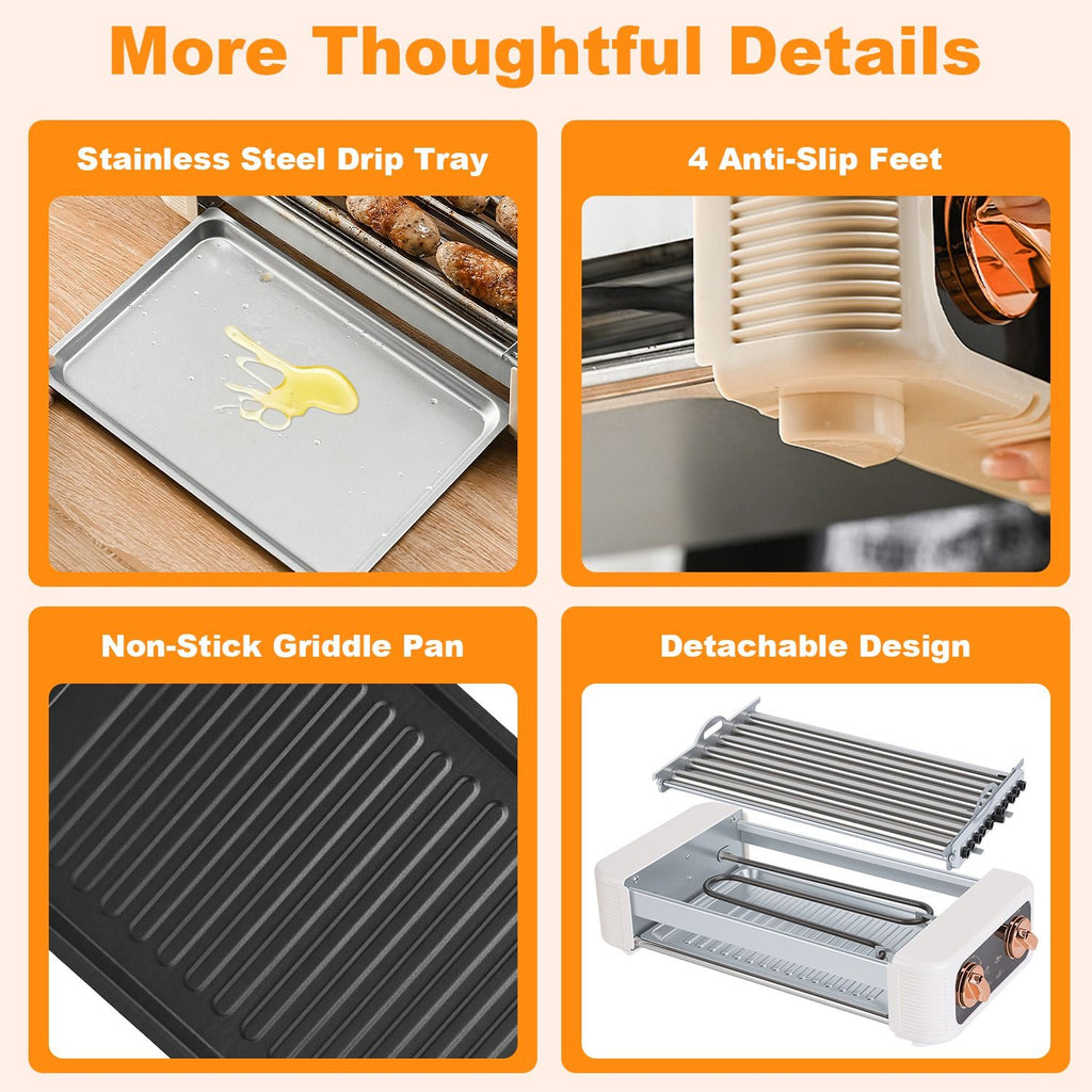 3-in-1 Electric Hot Dog Roller, Grill, and Flat Griddle