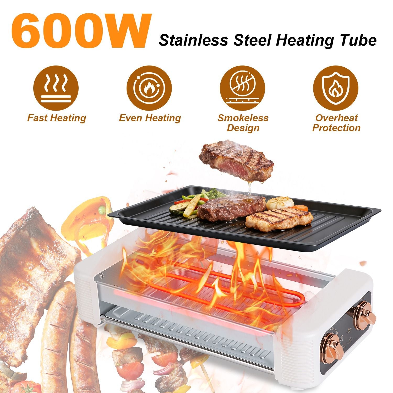 3-in-1 Electric Hot Dog Roller, Grill, and Flat Griddle