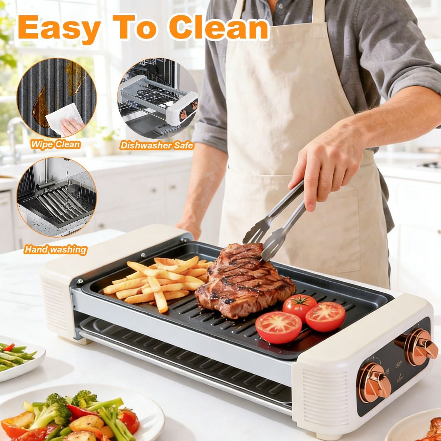 3-in-1 Electric Hot Dog Roller, Grill, and Flat Griddle