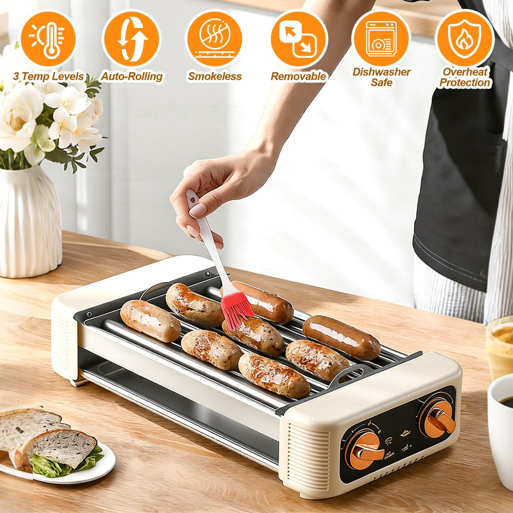 3-in-1 Electric Hot Dog Roller, Grill, and Flat Griddle