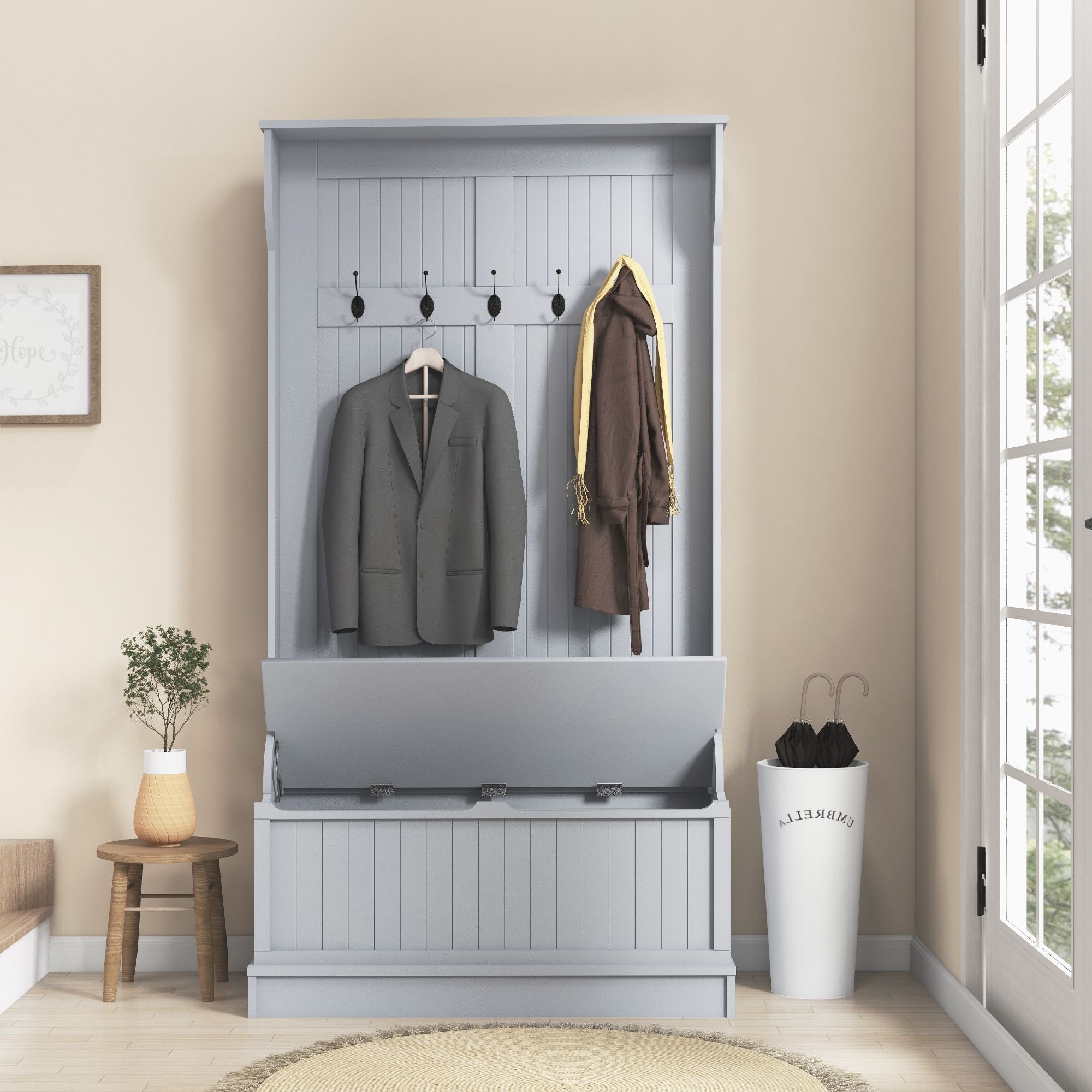 3-in-1 Hall Tree Bench with Coat Rack and Shoe Storage