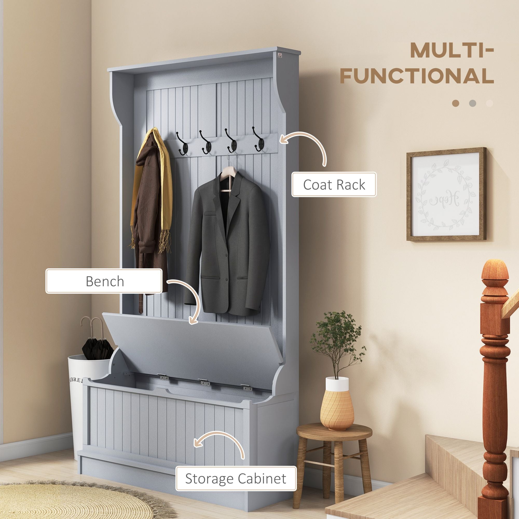 3-in-1 Hall Tree Bench with Coat Rack and Shoe Storage