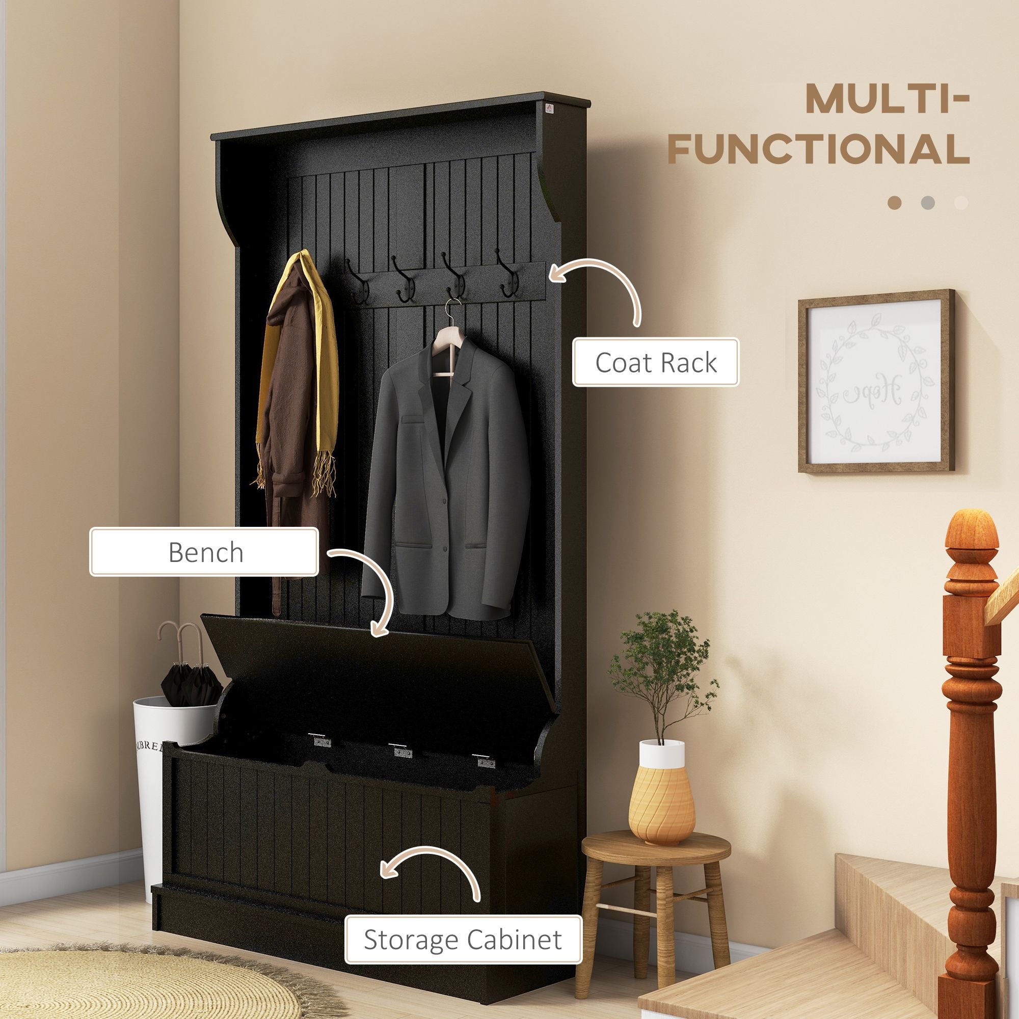 3-in-1 Hall Tree with Bench and Shoe Storage
