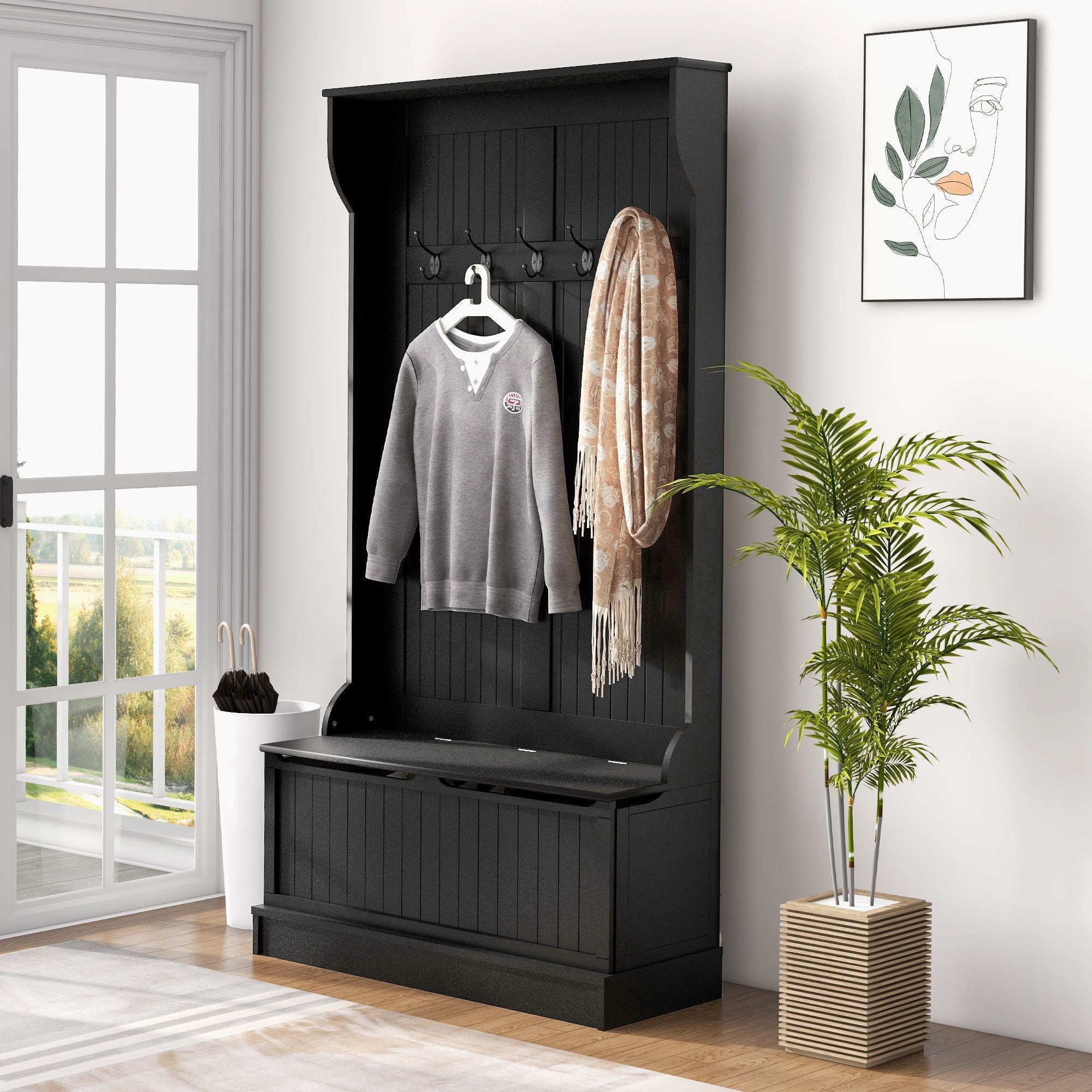 3-in-1 Hall Tree with Bench and Shoe Storage