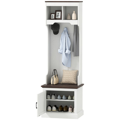 Farmhouse Hall Tree with Bench, Coat Rack, and Five Hooks