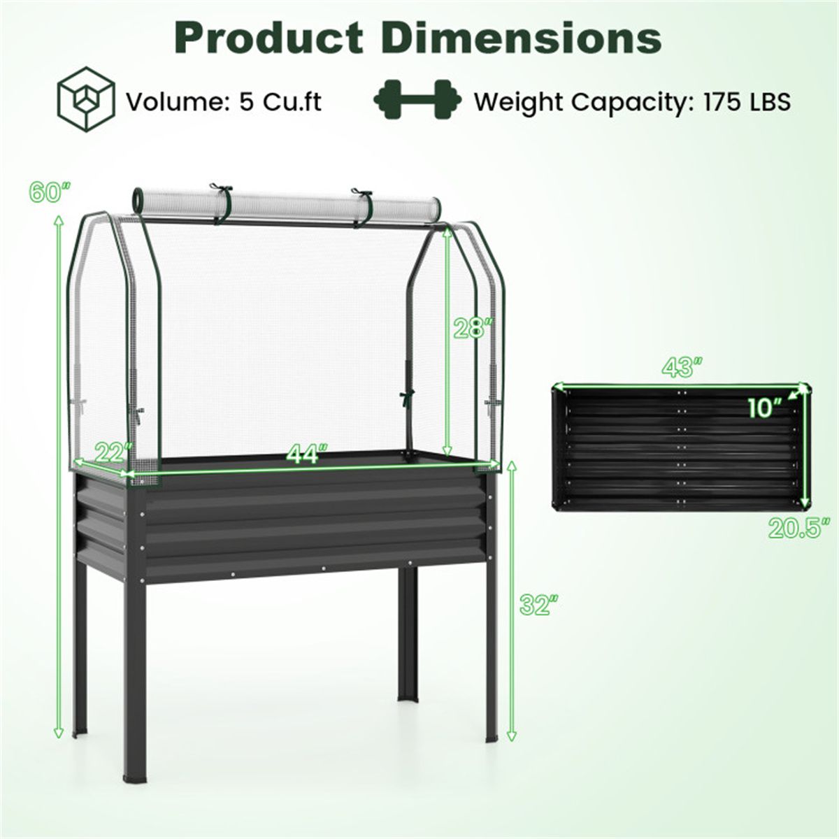 3-in-1 Metal Raised Garden Bed with Mini Greenhouse Cover, Elevated Planter Box - Black