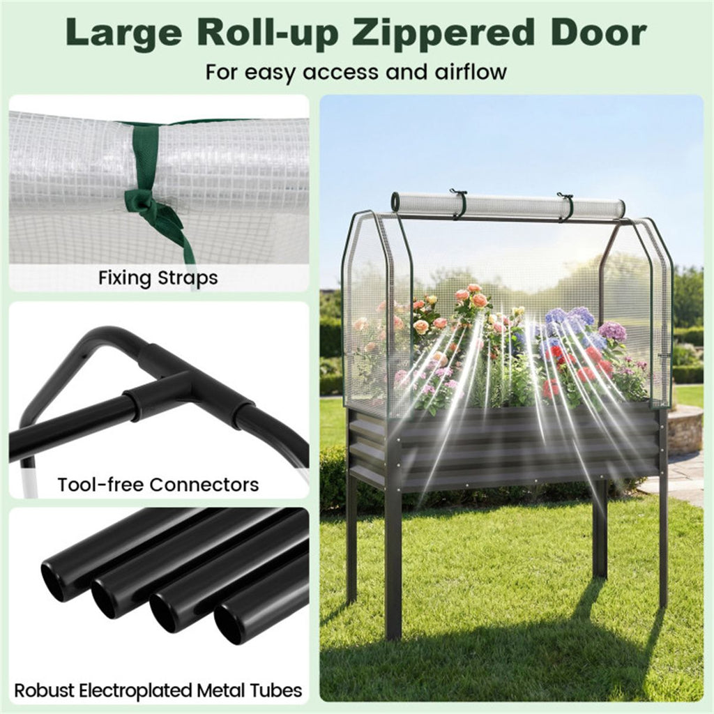 3-in-1 Metal Raised Garden Bed with Mini Greenhouse Cover, Elevated Planter Box - Black