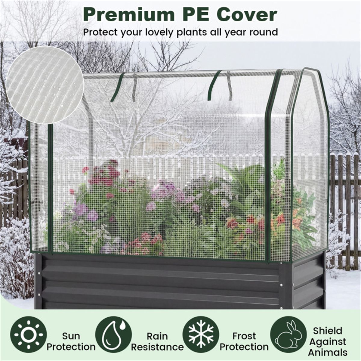3-in-1 Metal Raised Garden Bed with Mini Greenhouse Cover, Elevated Planter Box - Black