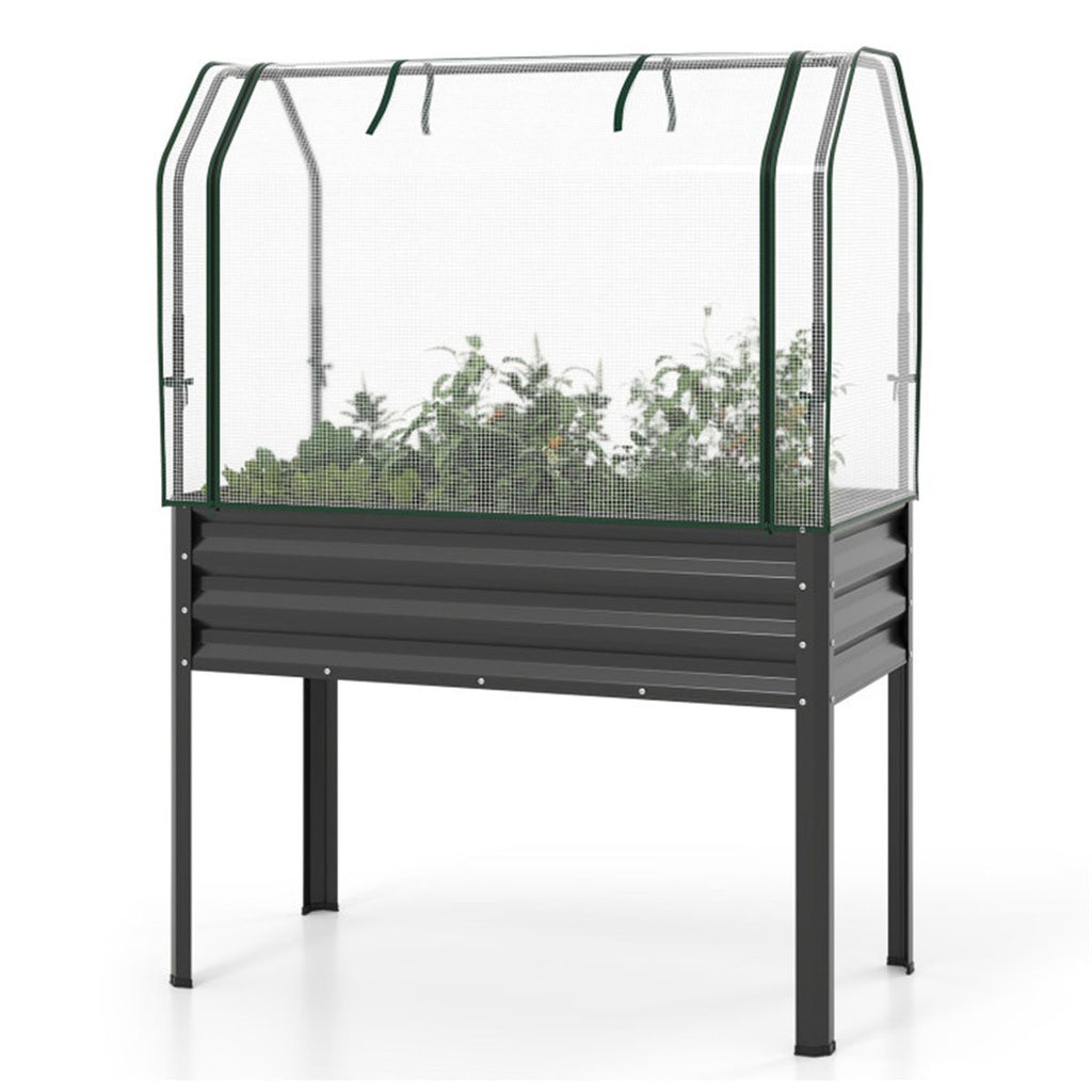 3-in-1 Metal Raised Garden Bed with Mini Greenhouse Cover, Elevated Planter Box - Black