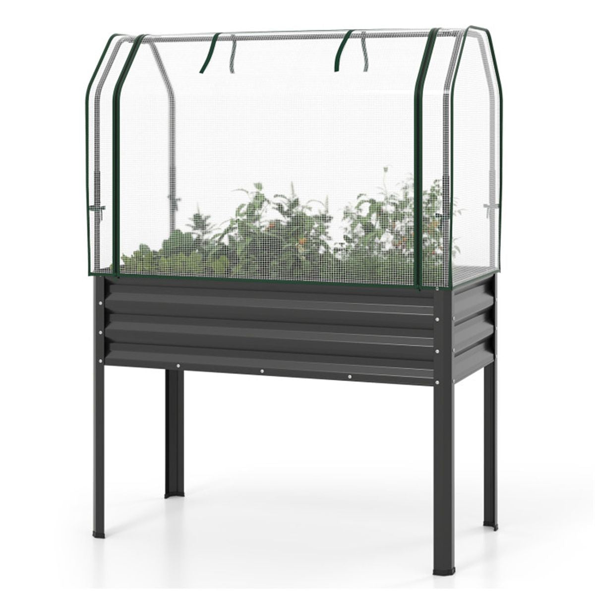 3-in-1 Metal Raised Garden Bed with Mini Greenhouse Cover, Elevated Planter Box - Black