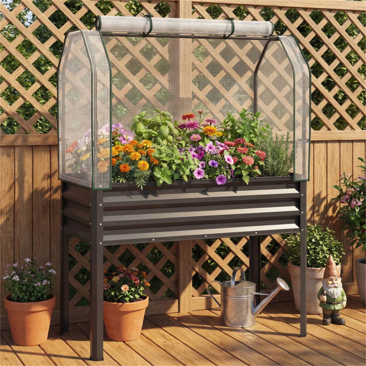 3-in-1 Metal Raised Garden Bed with Mini Greenhouse Cover, Elevated Planter Box - Black