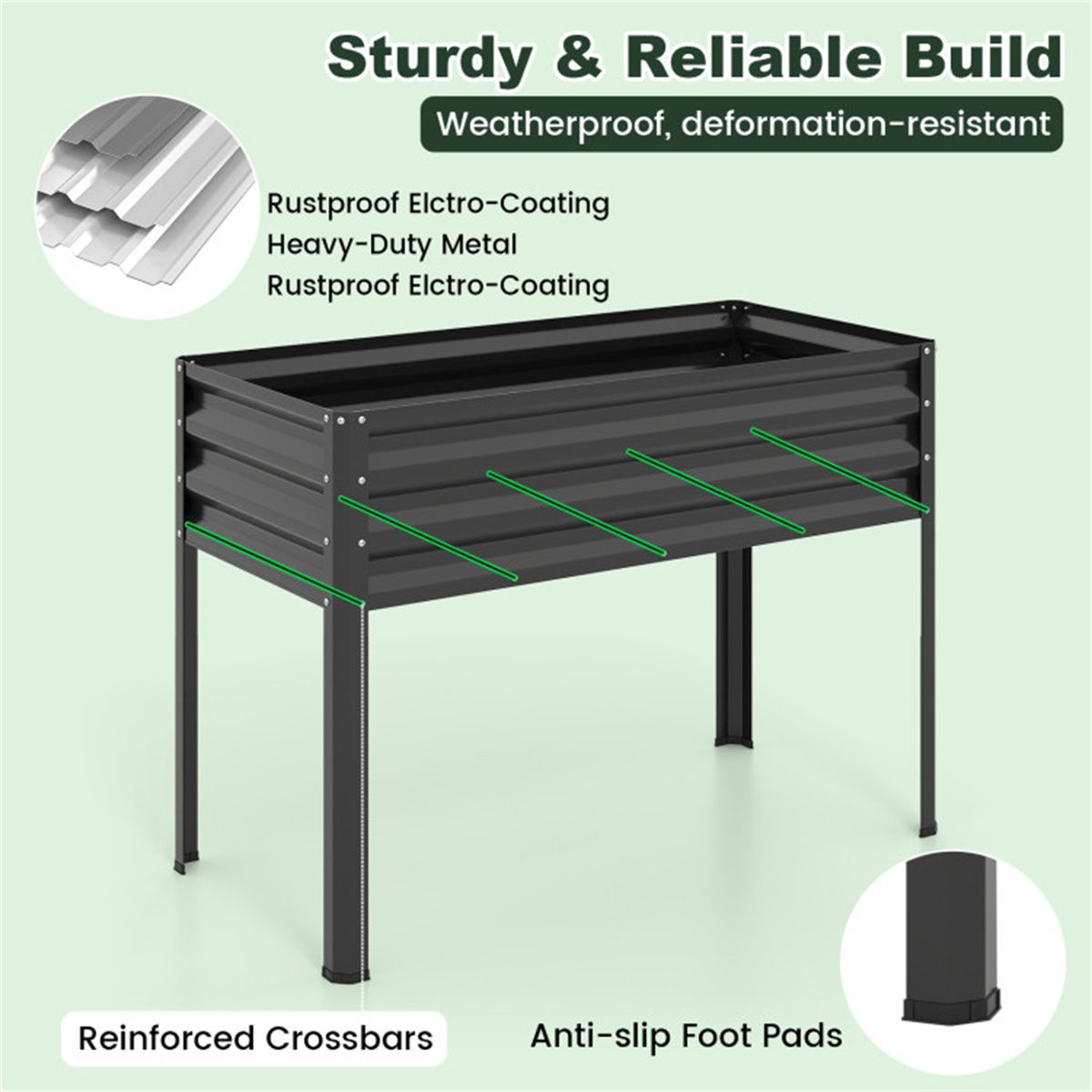 3-in-1 Metal Raised Garden Bed with Mini Greenhouse Cover, Elevated Planter Box - Black