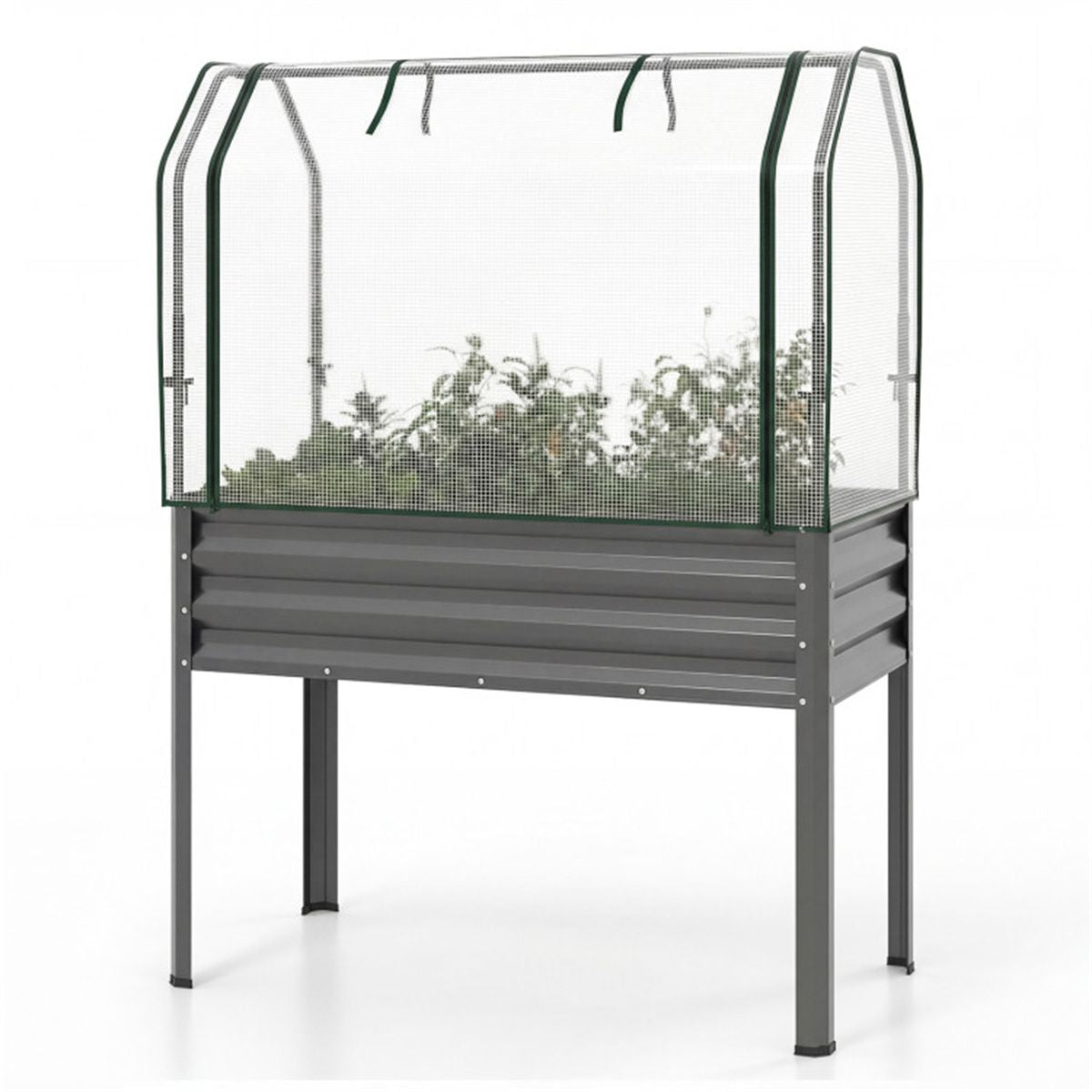 3-in-1 Metal Raised Garden Bed with Mini Greenhouse Cover, Elevated Planter Box - Gray