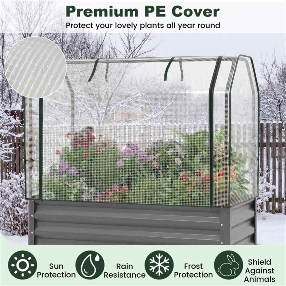 3-in-1 Metal Raised Garden Bed with Mini Greenhouse Cover, Elevated Planter Box - Gray