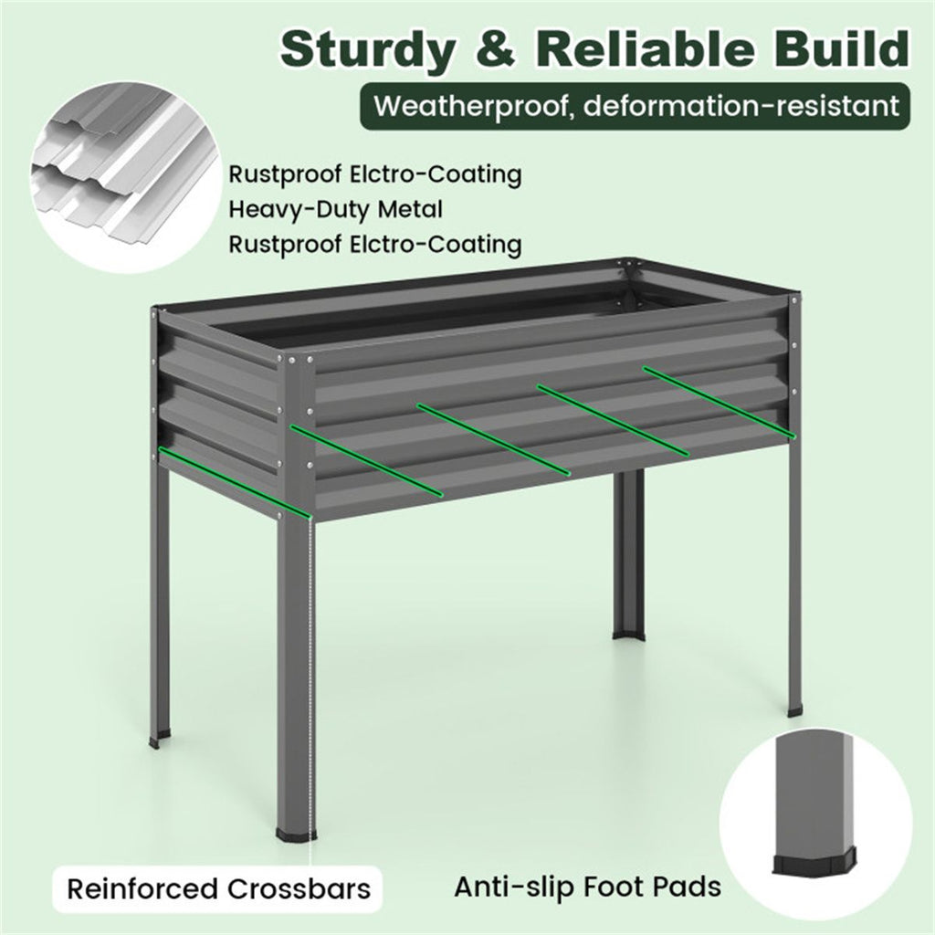 3-in-1 Metal Raised Garden Bed with Mini Greenhouse Cover, Elevated Planter Box - Gray